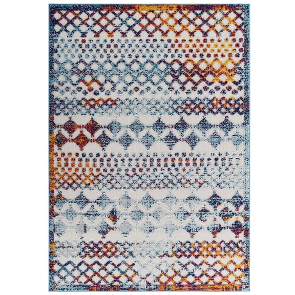 Modern Contemporary Living Lounge Room, Indoor and Outdoor Area Rug Runner Floor Carpet, Moroccan Distressed Vintage Style, Fabric, Multi Colorful