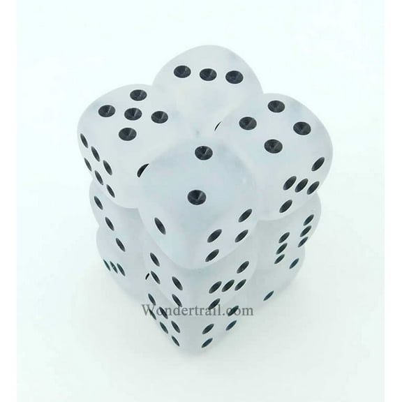 Clear Frosted Dice with Black Pips D6 16mm (5/8in) Pack of 12 Chessex