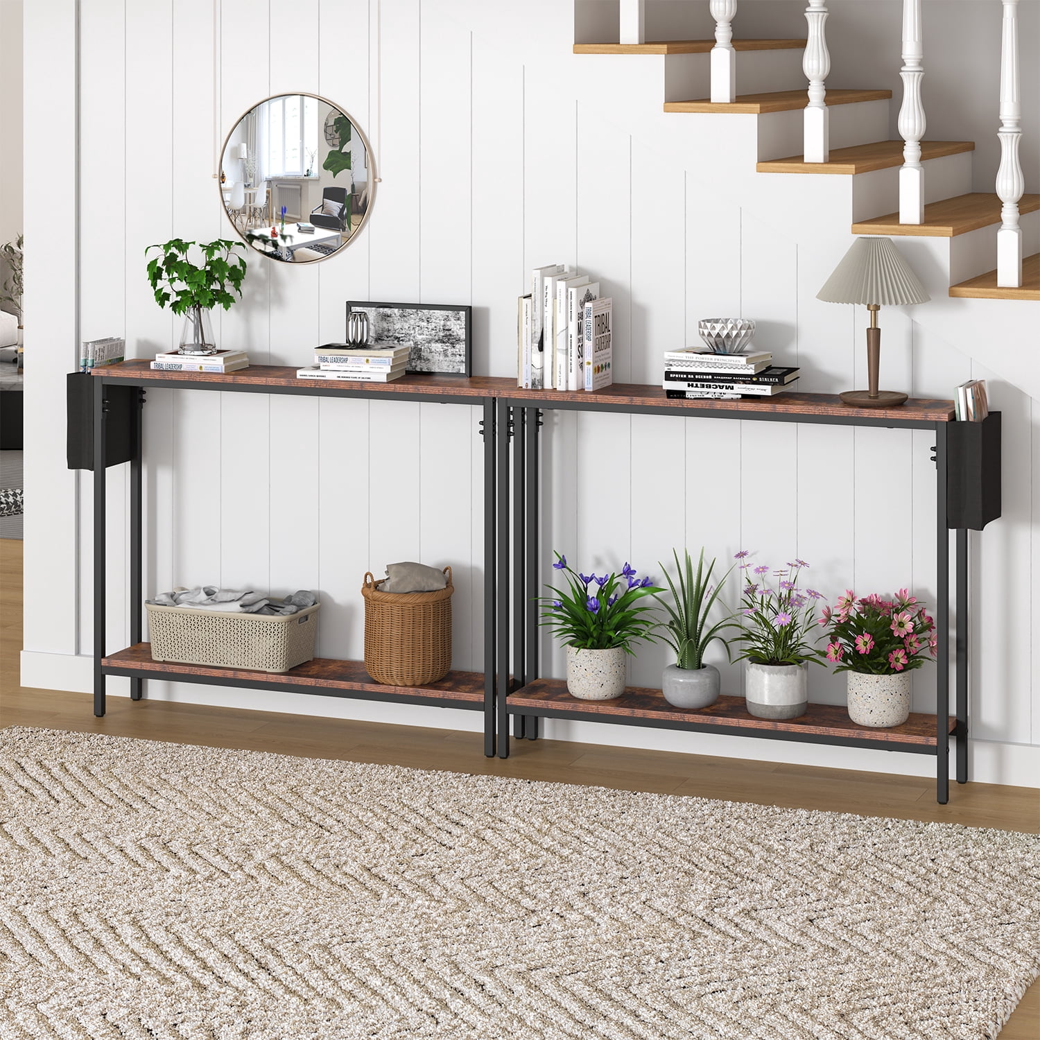 Frmobepts Console Table for Entryway, 2 Tier Entryway Table Bookshelf Accent Table With Storage Shelf Living Room Entry Hall Foyer Table Furniture, Brown