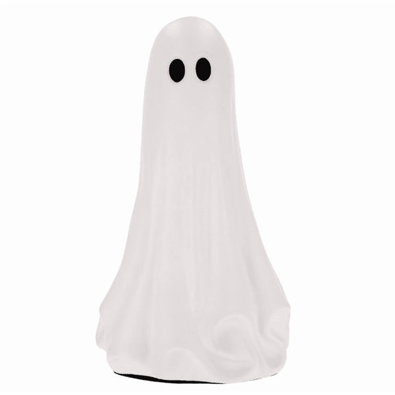 Large Ghost with Bow Tabletop Decoration - Black and White, Matte White Resin Standing Ghost Tabletop Figurine, Gentle Whimsical Autumn Halloween Indoor Shelf and Mantel Decoration
