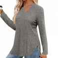 thumbnail image 5 of DDAPJ pyju Women's V Neck Long Sleeve Ribbed Knit Shirts Lightweight Tunic Sweater Fall Fashion Clothes Gray S, 5 of 9
