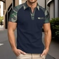 thumbnail image 2 of Men's Polo Shirts Summer Stylish Camo Color Matching Short Sleeve Zipper Lapel Pocket Tops Outdoor Casual Comfortable T Shirts for Man Navy XL, 2 of 9