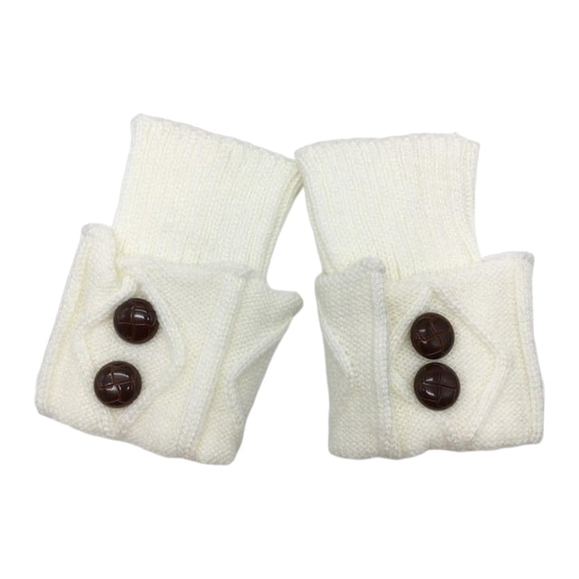 lionlar 1Pairs Womens Boot Cuffs Knitted Slouch Button Design Slim Winter Warm Boot white
