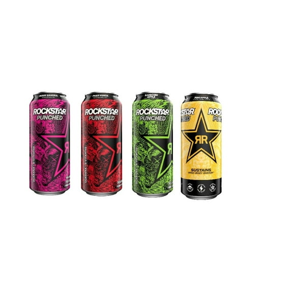 Rockstar Energy Punched Variety : Sangria, Hardcore Apple, Fruit Punch, Pineapple. 16oz (Pack of 16)