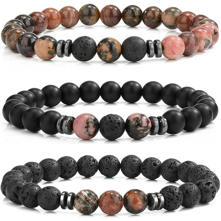 MengPa Mens Beaded Bracelets Matte Lava Rock Volcanic Stone Beads