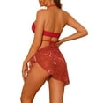 thumbnail image 3 of Women's 3 Piece Bandeau Bikini Sets O Ring Cinched Strapless Swimsuits with Sarong Cover Ups Beach Skirt X-Large Red, 3 of 5