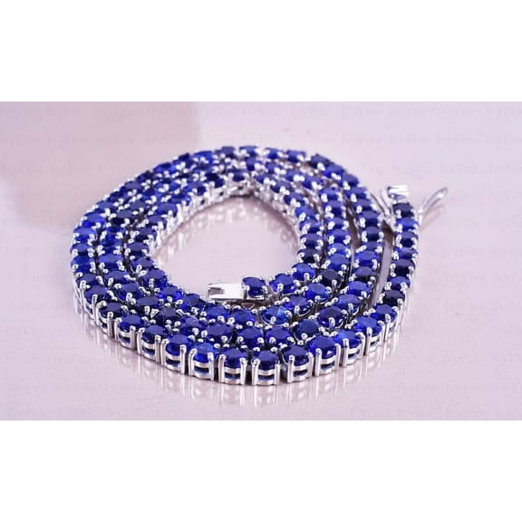 Women 5MM Blue Sapphire Chain Tennis Necklace Silver Gold Gifts For Mother wedding Jewelry