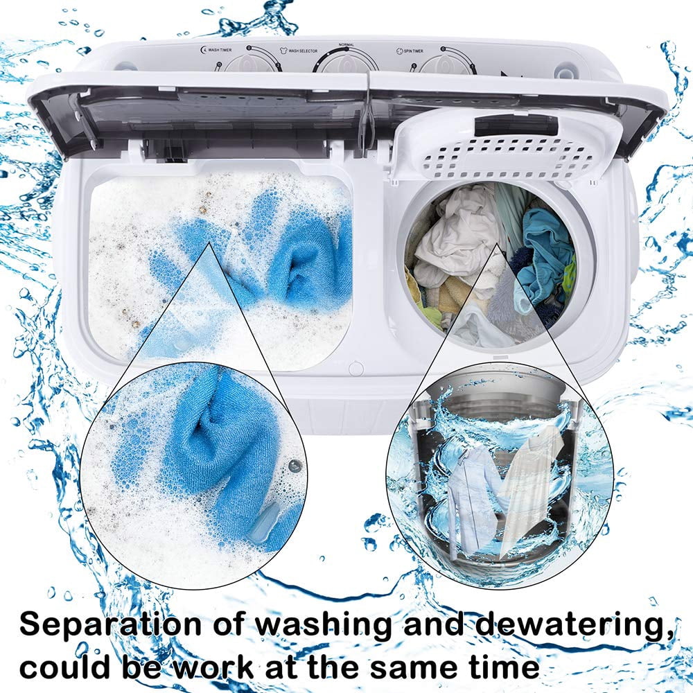 14.3 lbs Compact Twin Tub Washing Machine, 7.7 lbs Washer Mini Compact Laundry Machine and 6.6 lbs Spinner, Semi-automatic Washer Combo for Dorms, Apartments, RVs