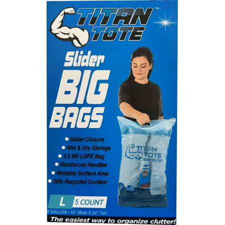Titan Totes Large Christmas Storage Slider Big Bags with Handles, 5 Gallon, 5 Bags per Carton