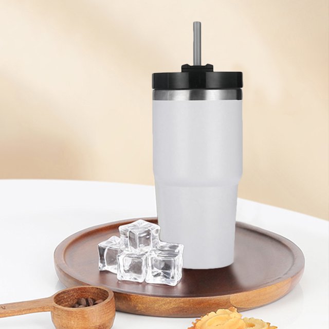 Copas De Coche Taza de acero inoxidable 304 con doble aislamiento para coche, 20 onzas, Ice Tyrant Cup (blanco)