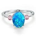 thumbnail image 3 of Gem Stone King 14K White Gold Simulated Blue Opal and Pink Lab Grown Diamond Engagement Ring for Women | 1.11 Cttw | Oval Cabochon 10X8MM | Gemstone October Birthstone | Size 5, 3 of 6