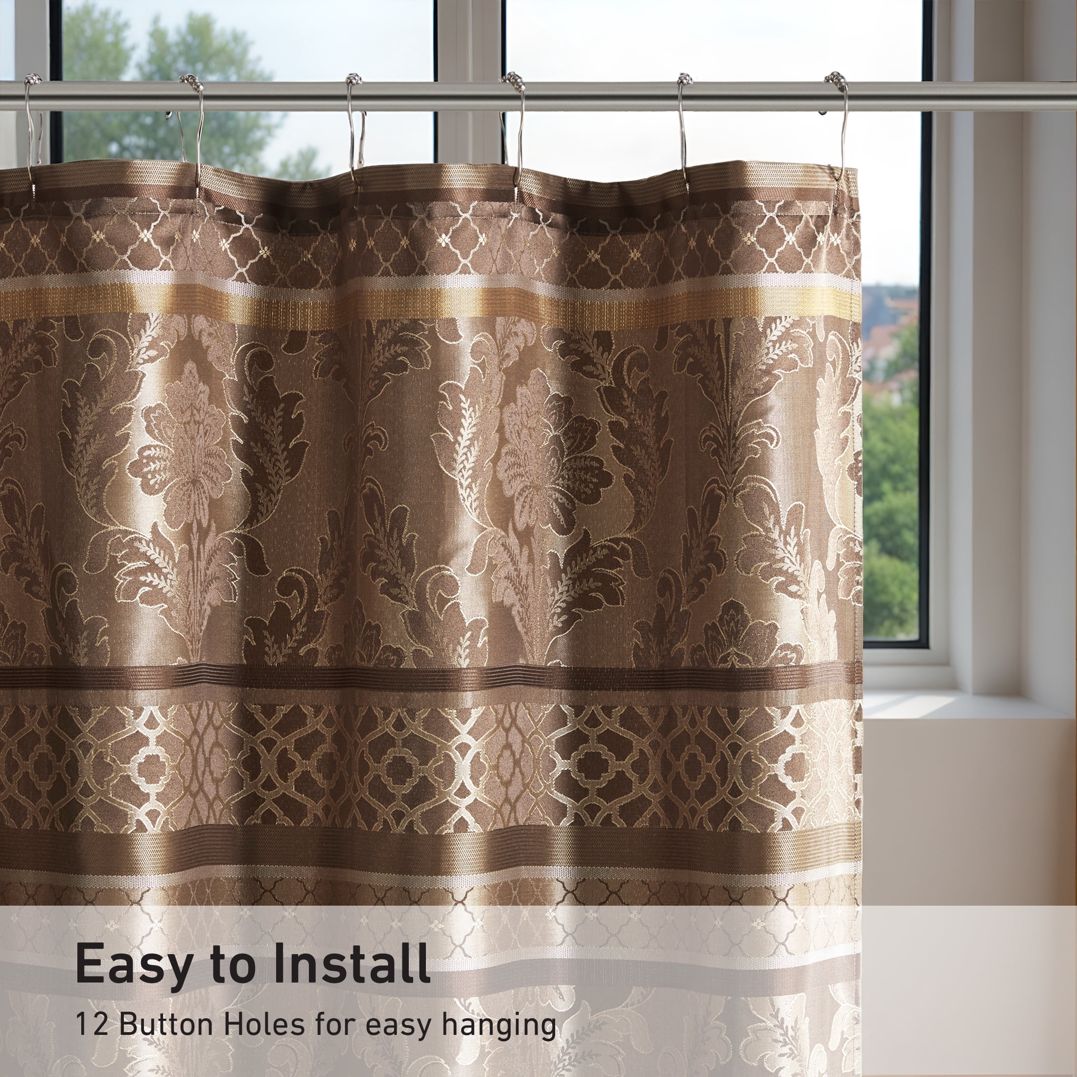 Madison Park Bellagio Polyester Jacquard Shower Curtain in Brown