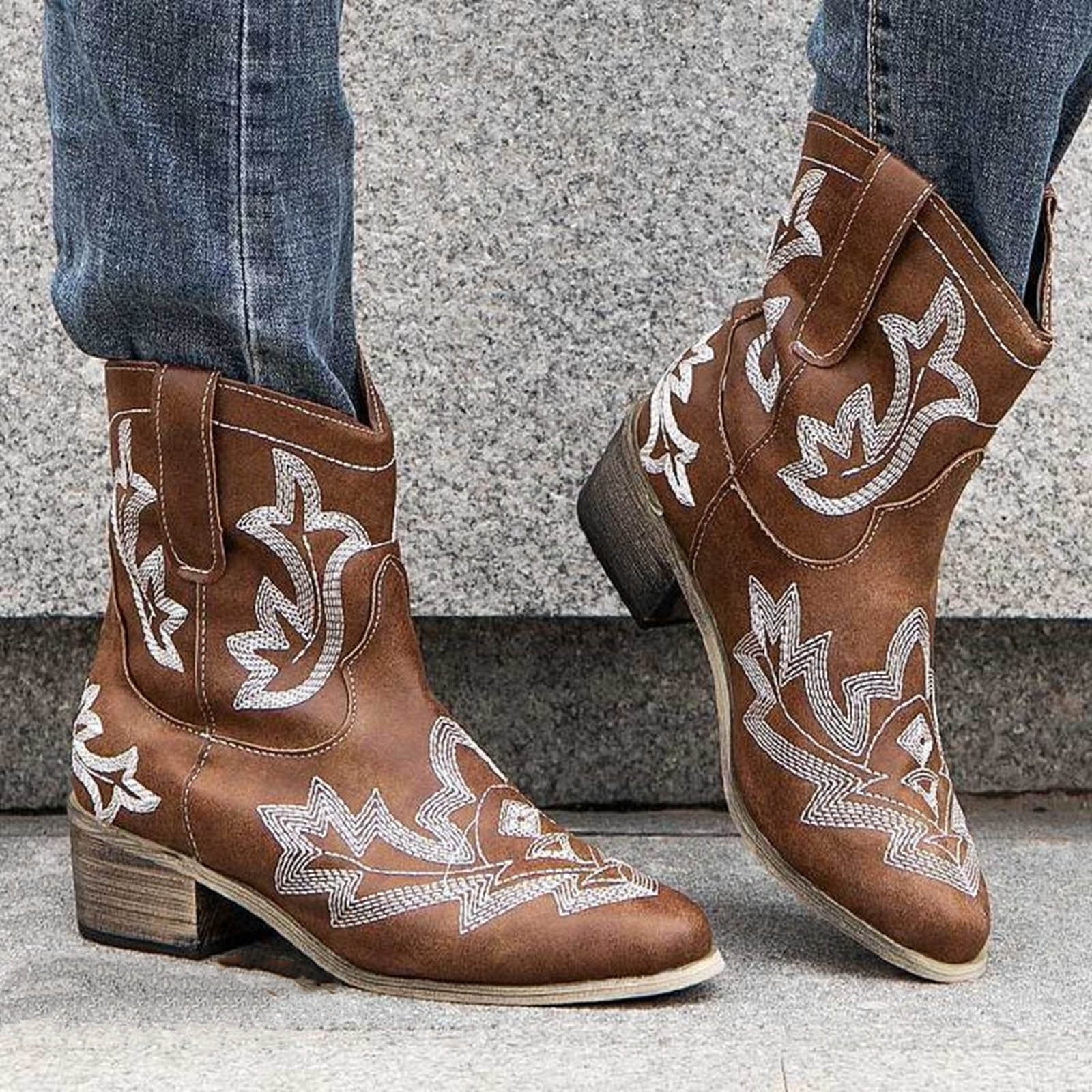 Chunky Heel Round-Toe Boots - Walmart 