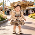 thumbnail image 5 of CAICJ98 Baby Girl Clothes Fall Winter Outfit Long Sleeve Ruffle Romper Plaid Skirt Bow Headband 3 Pcs Set (Beige,12-18 Months), 5 of 7
