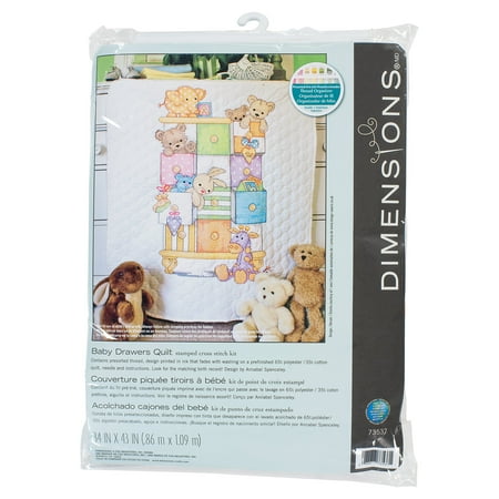 UPC: 0088677735371 | Dimensions 34  x 43  Baby Hugs  Baby Drawers  Quilt Stamped Cross Stitch Kit  Multi-Color  1 Each