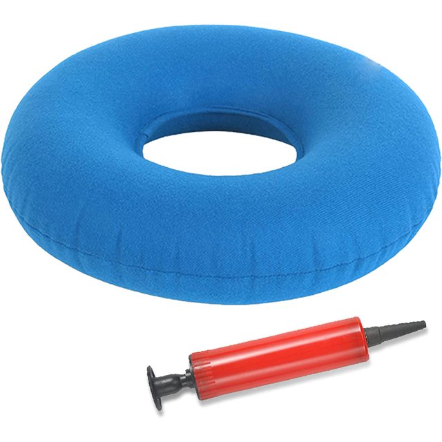 Cojín de asiento inflable, cojín en forma de rosquilla, cojín para hemorroides, cojín de asiento de anillo inflable, cojín ergonómico para embarazo, parto, incluye bomba de aire (azul claro)