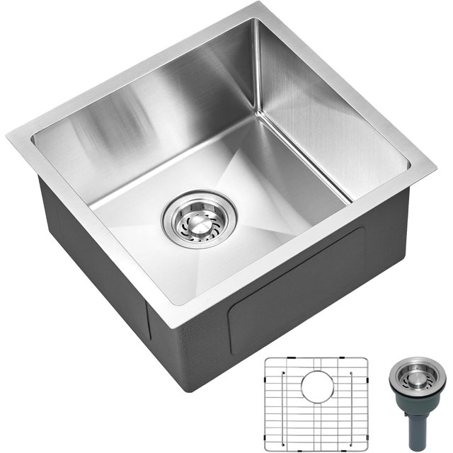 Undermount Kitchen Sink Nano Stainless Steel Deep Single Bowl with Efficient Drainage & Tarnish- Finish for Bar Laundry RV Includes Accessories