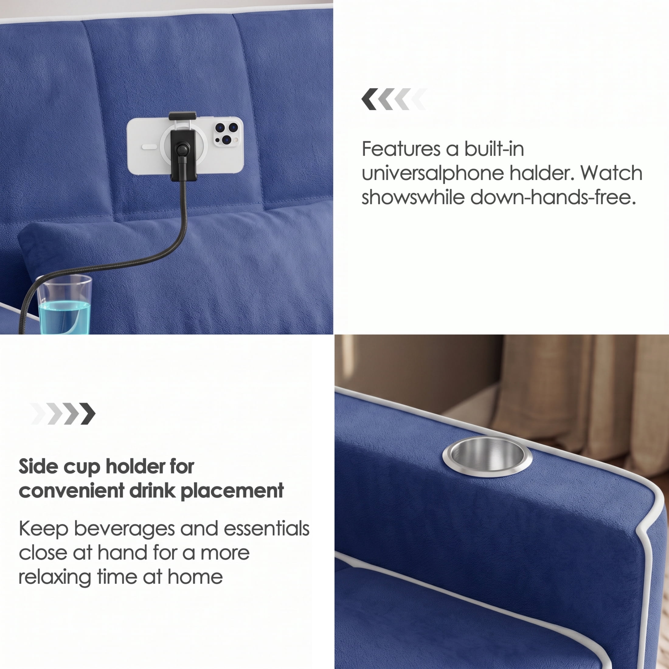 Vinform Sleeper Sofa Bed, 3 in 1 Convertible Loveseat with Phone & Cup Colder for Small Space, Blue