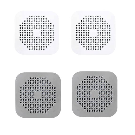 4 Pack Square Drain Hair Catcher, 5.7 in TPR Silicone Drain Cover with Suction Cups, Flat Strainer for Shower, Bathtub, Kitchen Sink, Gray/White