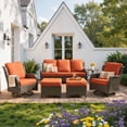 thumbnail image 2 of Ovios 6-Piece Patio Furniture Set All-Weather Wicker Outdoor Conversation Set with Sofa Swivel Chairs and Ottomans, Orange Red, 2 of 10