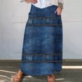 thumbnail image 5 of Mrat High Waisted Skirt Women's Casual Retro Floral Skirts Linen Elastic Waist Pleated Maxi Skirt with Pockets Plus Size Skirts S-287 Sky Blue 3XL, 5 of 5