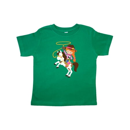 

Inktastic Cowboy Girl Cowgirl On White Horse Orange Hair Gift Toddler Toddler Girl T-Shirt