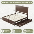 thumbnail image 3 of Amerlife King Size Solid Wood Bed Frame with 50" Tall Headboard, Mid-Century Modern Bed with, Wooden Platform Bed with 2 Drawers, Espresso, 3 of 10