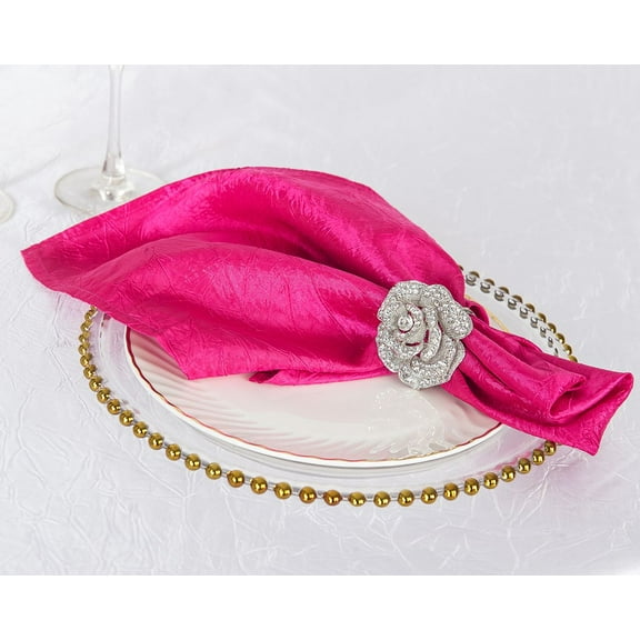 Wedding Linens Inc. (10pcs) 20"x 20" Crushed Crinkle Taffeta Napkins - Fuchsia