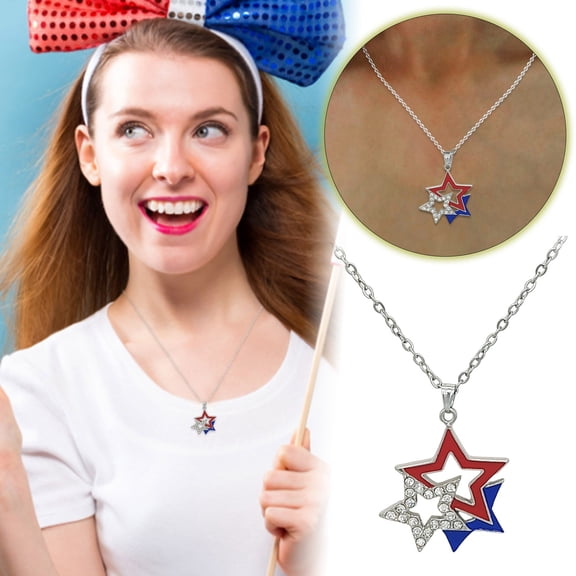 Cute Necklace for Women Women Jewelry 4th Of July Patriotic Star Necklace For Women Alloy Fashion Jewelry Elegant Pendant Necklace For Daily Wear And