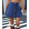 thumbnail image 5 of Womens Washed Denim Button Front Short Flared Skirt A Line Mini Skirt Casual High Waist L, 5 of 9