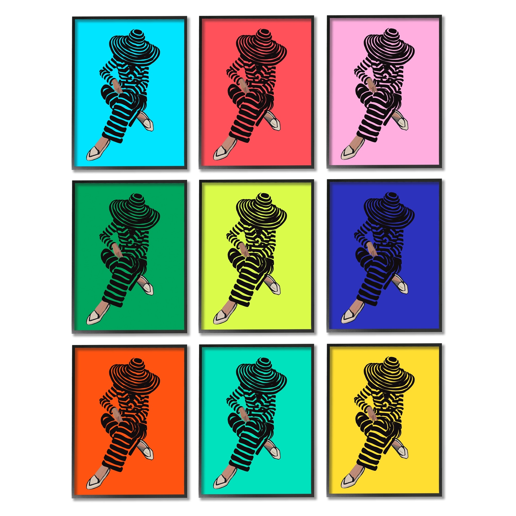 Stupell Industries Pop Style Fashion Woman Design Trendy Style Stripes Graphic Art Gray Framed Art Print Wall Art, Set of 9, Design by Amelia Noyes
