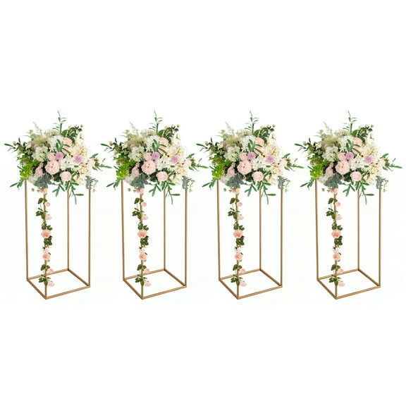 Studyset 4 Pieces Tall Acrylic Vase Wedding Centerpieces Clear Flower Stand Column Geometric Floral Vase Elegant Display Holder for Birthday Party Wedding Table Decorations