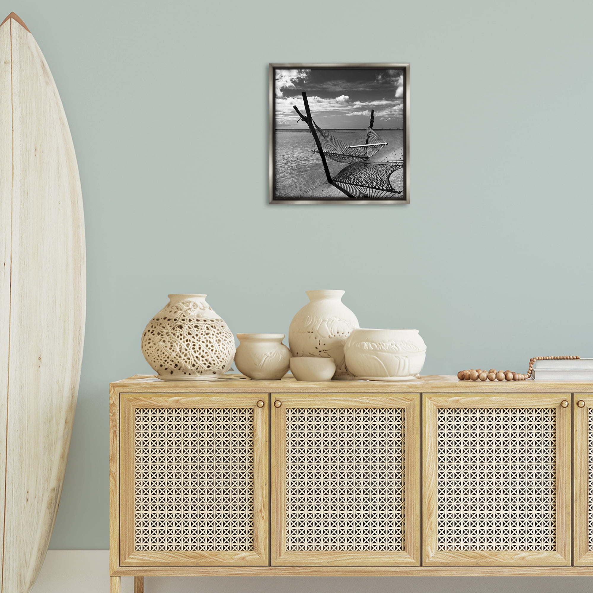 Stupell Industries Windward Beach Hammock Coastal Photography Gray Floater Framed Canvas Art Print Wall Art, 18 x 18