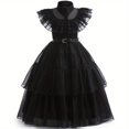 thumbnail image 4 of Vestido De Malla Con Dobladillo De Volantes Para Niñas, Disfraz De Fiesta De Cumpleaños, Actuación De Cosplay, Accesorios De Vestuario, Peluca, Collar, Clip De Oreja, 4 of 4