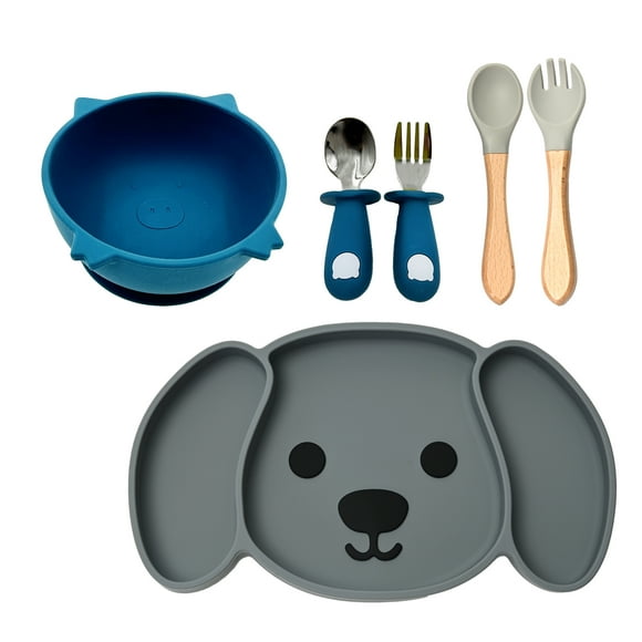 Plato Para Bebé Con 3 Divisiones, Forma De Perro Y Cubiertos