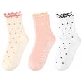 thumbnail image 3 of Grip Socks for Women, PUTUO Non Slip Pilates Yoga Socks with Cute Polka Dot Ruffle Cuff, Crew Length for Barre Dance and Studio Workout, 3 Pairs, 3 of 7