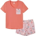 thumbnail image 1 of Pyjama d'Été pour Femmes 2 Pcs Mignon Chat, Orange, 1 of 5