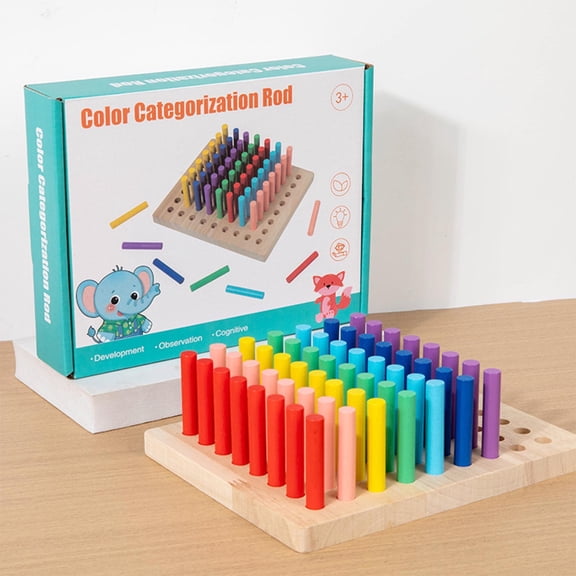 syligr Wooden Peg Drop Toy Color Sorting Montessori Learning Rainbow Pegs Board for Toddlers Educational Counting Matching Game for Kids 1-3 Years Preschool Classroom Homeschool Birthday Gift