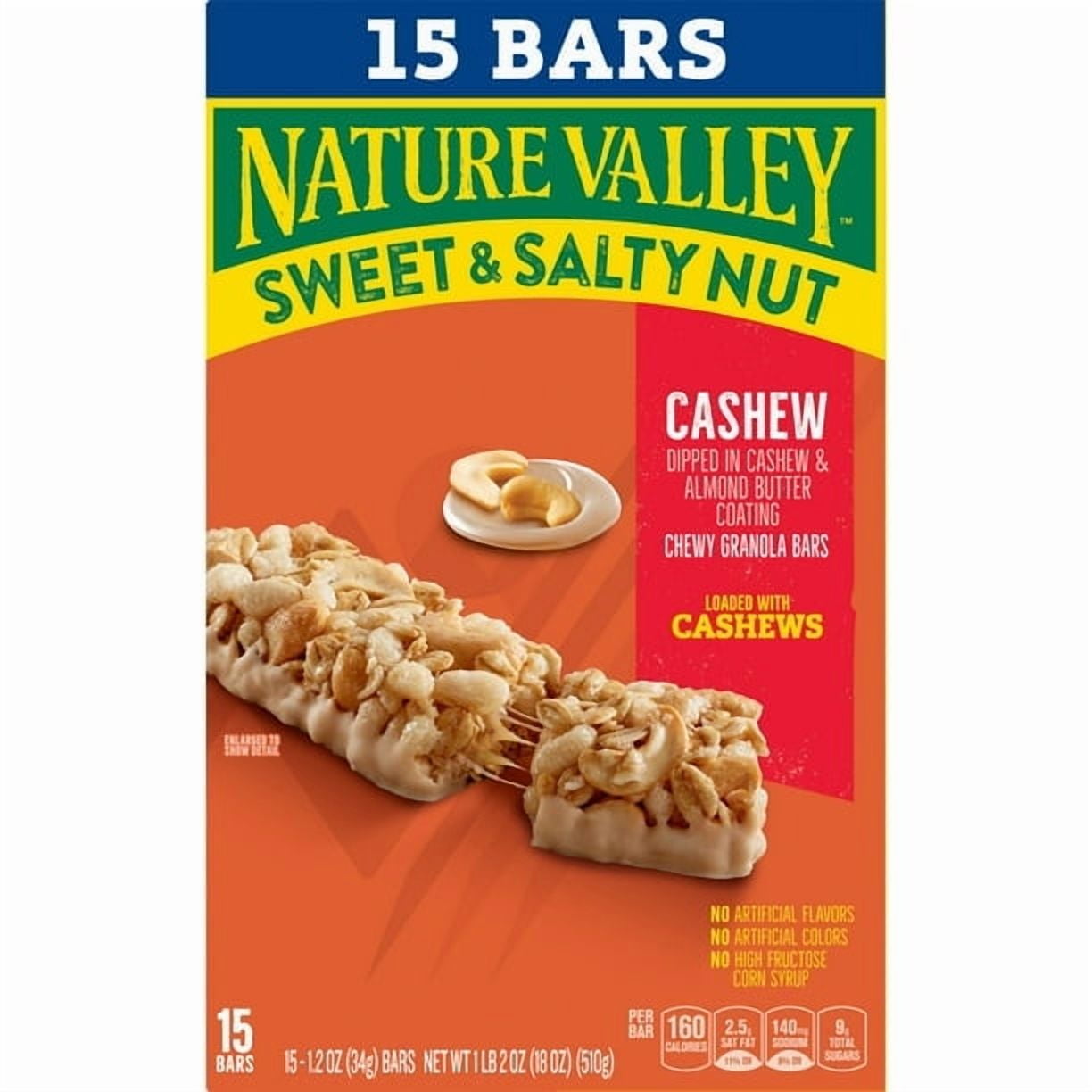 Nature Valley Granola Bars, Sweet and Salty Nut, Cashew, 15 Bars, 18 OZ - Pack of 2