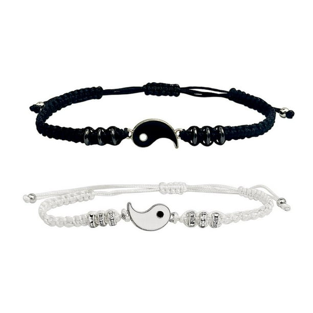 Juego de pulseras para parejas, pulseras para mejores amigos para 2, pulsera de cordón ajustable Yin Yang a juego, símbolo de amor para la relación, novio, novia, regalo de San Valentín