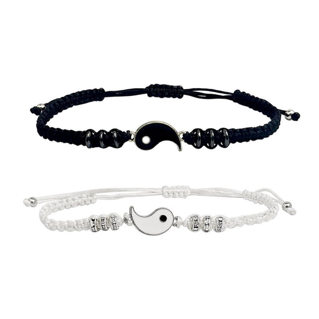 Ruifaya Juego de pulseras para parejas, pulseras para mejores amigos para 2, pulsera de cordón ajustable Yin Yang a juego, símbolo de amor para la relación, novio, novia, regalo de San Valentín