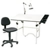 Alvin Creative Center White Base Onyx Table with Office Chair Storage Tray and Lamp