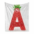 thumbnail image 1 of Letter a Soft Flannel Fleece Throw Blanket, Letter in Strawberry Style with Green Leaveslphabet Fun Food Theme, Cozy Plush for Indoor and Outdoor Use, 50" x 60", Vermilion Green Orange, by Ambesonne, 1 of 6