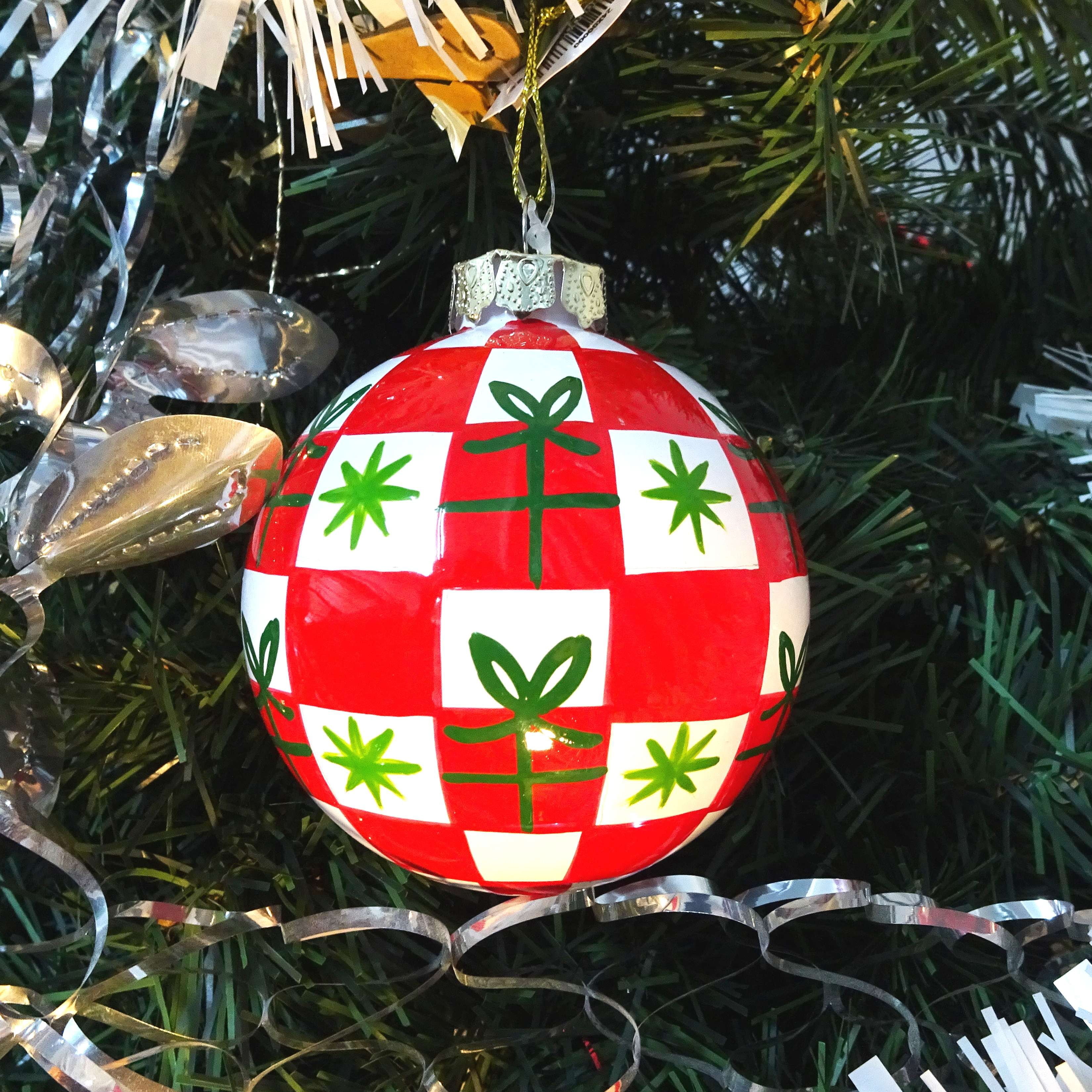 Red/White/Green Checker Ball Christmas Ornament, 4", by Holiday Time
