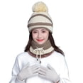 thumbnail image 2 of HESHENG Fleece Lined Women Beanie Knit Hat, Winter Scarf Mask Set, Girls Warm Hat Earmuffs Cap with Pom Scarf Glove 4Pcs Set, Beige, 2 of 4