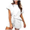thumbnail image 5 of Riforla Tankaneo Womens Loungewear Set Short Sleeve Tops and Shorts 2 Piece Outfits Matching Pajama Set with Pockets Elegant Women's Sets White M, 5 of 6