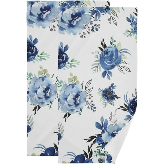 Navy Blue White Rose Floral Hand Towels for Bathroom Set of 2 Soft Absorbent Watercolor Blossom Peony Botanical Kitchen Towels Decorative Bathroom Towels for Bath Face Guest Shower 14"x28"