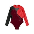 thumbnail image 3 of CHICTRY Kids Girls Long Sleeve Stand Collar Dancewear Hollow Back Shiny Rhinestone Gymnastic Dance Leotard Burgundy-A 8, 3 of 5