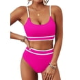 thumbnail image 6 of Top-kevin Women's High Waisted Bikini Ribbed Two Piece Swimsuit High Cut Color Block Adjustable Straps Bathing Suit, 6 of 10