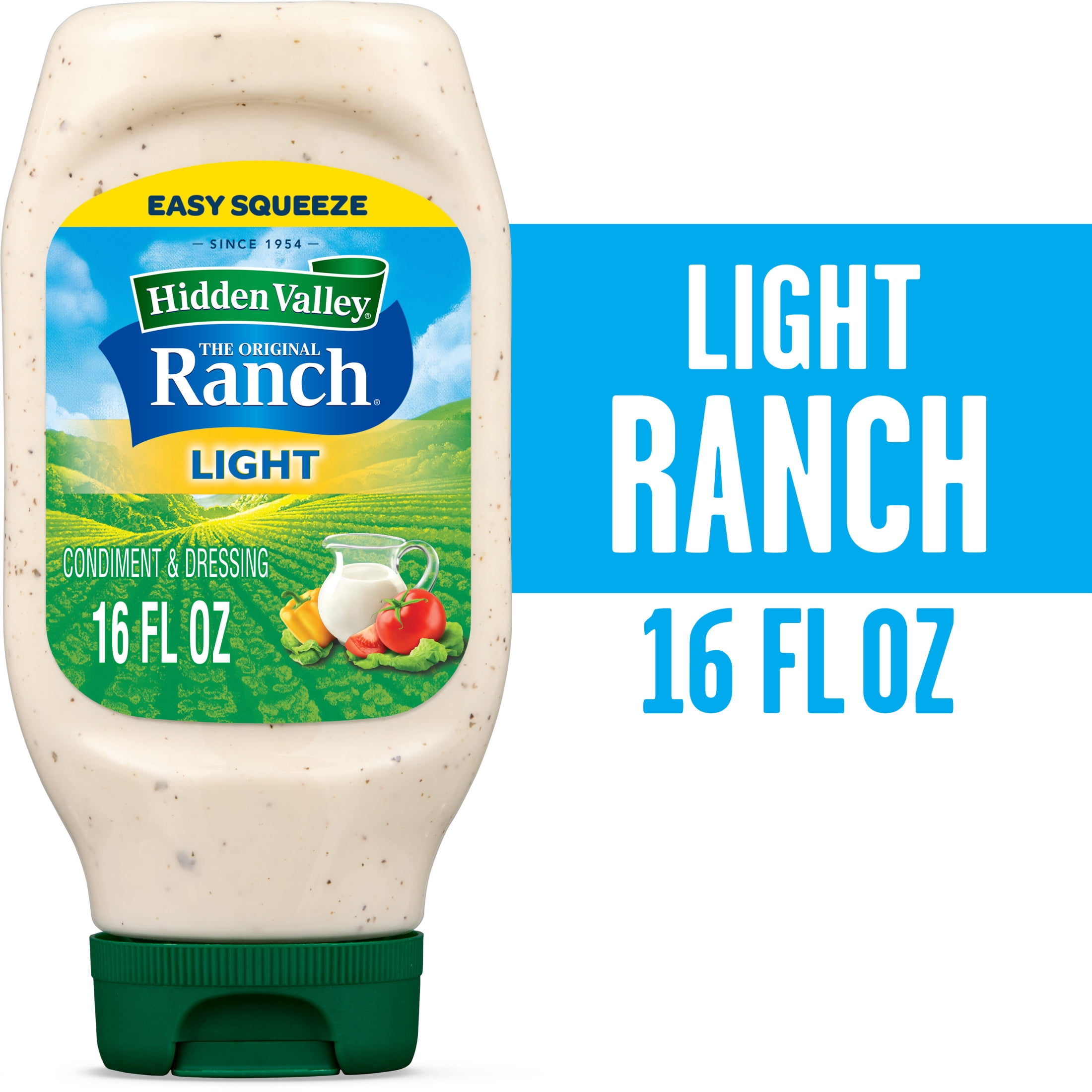 (6 pack) Hidden Valley Light Ranch Salad Dressing & Condiment, 16 fl oz Squeeze Bottle